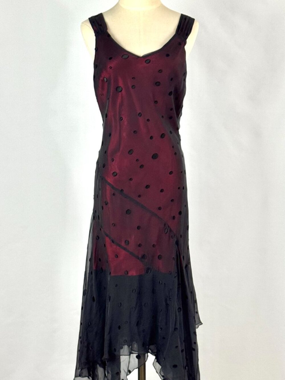 Vtg Y2K Black & Red Silk Dress Asymmetrical Handkerchief Hem Whimsigoth Vamp - Picture 2 of 10